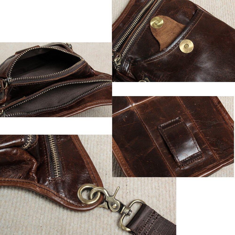 Meigardass Leg Genuine Bag for Outdoor and Men's Bag, Leather, Multifunctional, Thigh/Hip Motorcycles, Use, Waterproof, Abrasion-Resistant (Brown