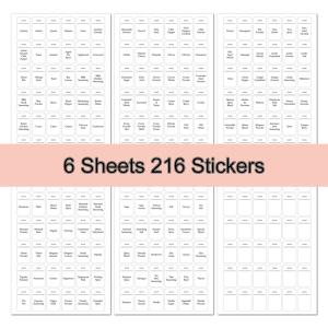 216 Pcs Self-adhesive Labels Waterproof Oil-proof Pre-printed Minimalist Style Stickers For Kitchen Spice Jar Bathroom Cleaning Supplies