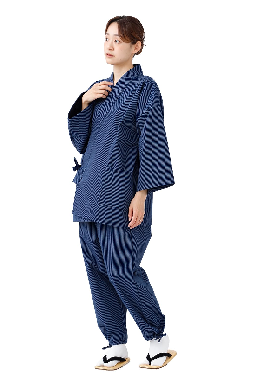 

Kurume All Year Japanese L Blue x Navy Stripe [Tayutaf] Женская самуэ, 100% хлопок, женская тканая, подарок, модная, пижама, ткань, моющаяся,