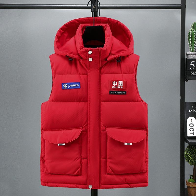 

Осень и зима пуховый хлопковый жилет мужской съемная шляпа жилет жилет жилет жилет жилет уличный холодный и теплый мужская одежда утолщенная куртка прилив 5XL (165-90 kg) красный