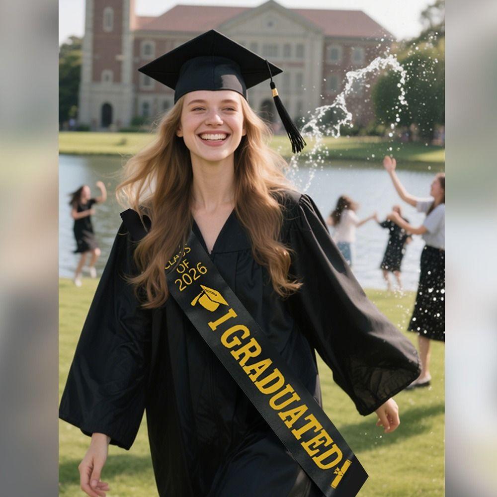 Black Graduation Cap Polyester Graduation Sash Bachelor Degree Graduation Tassel  Party Decorations
