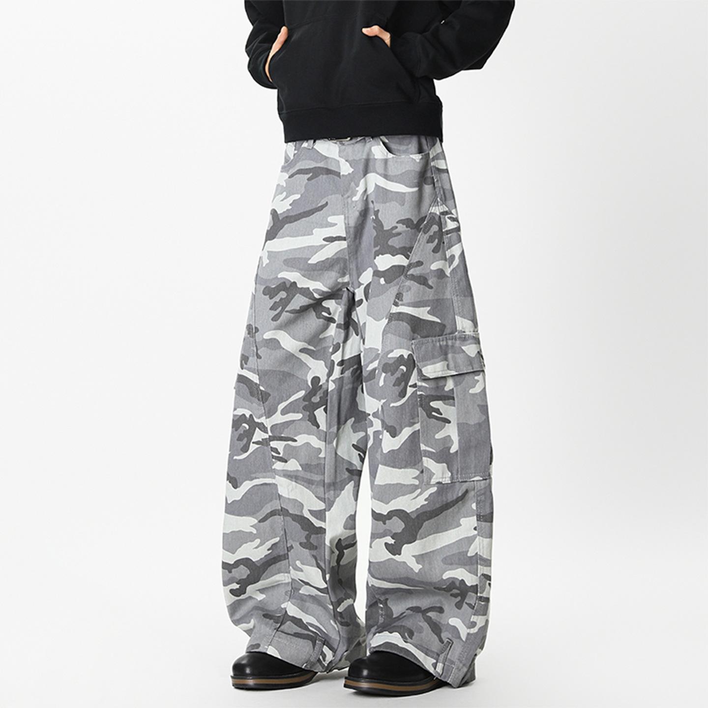 

Камуфляжні робочі штани чоловічі осінні штани з широкими штанинами ретро вільні повсякденні штани S сірий