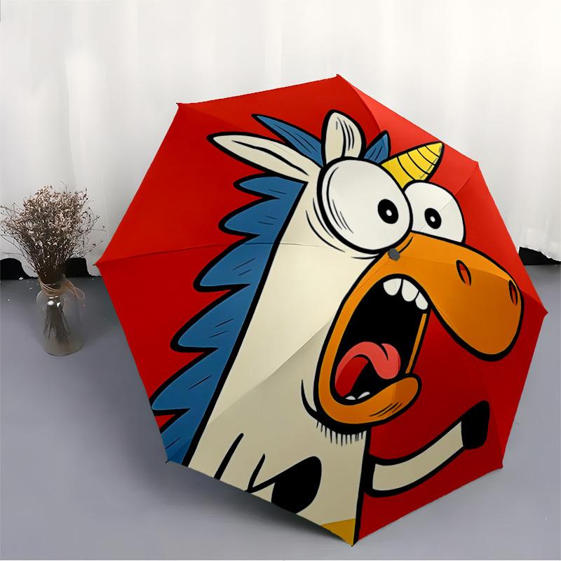 1pc Unicorn Party Automatic Open/Close Umbrella with Windproof, Functional Design, 8-Rib Sturdy Canopy