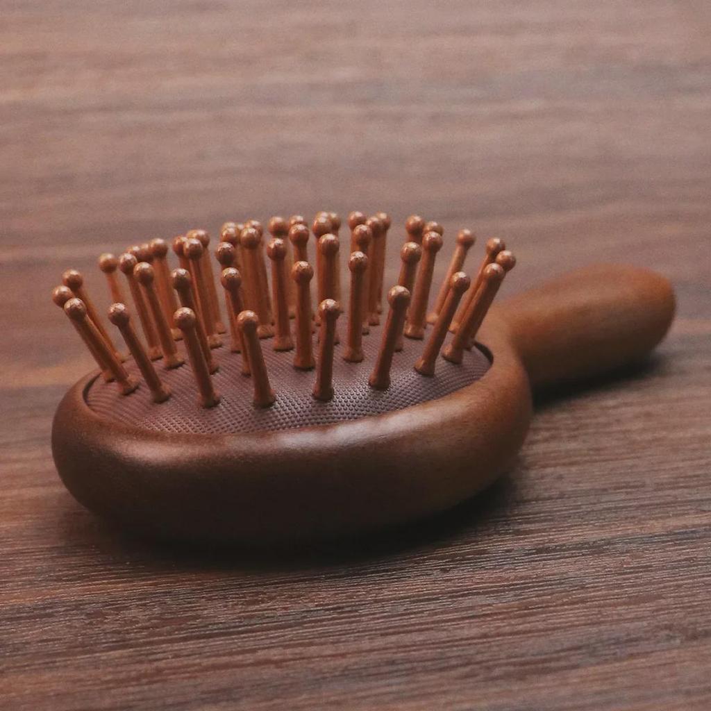Mini Children's Sandalwood Air Cushion Massage Comb - Portable Wooden Comb for Girls
