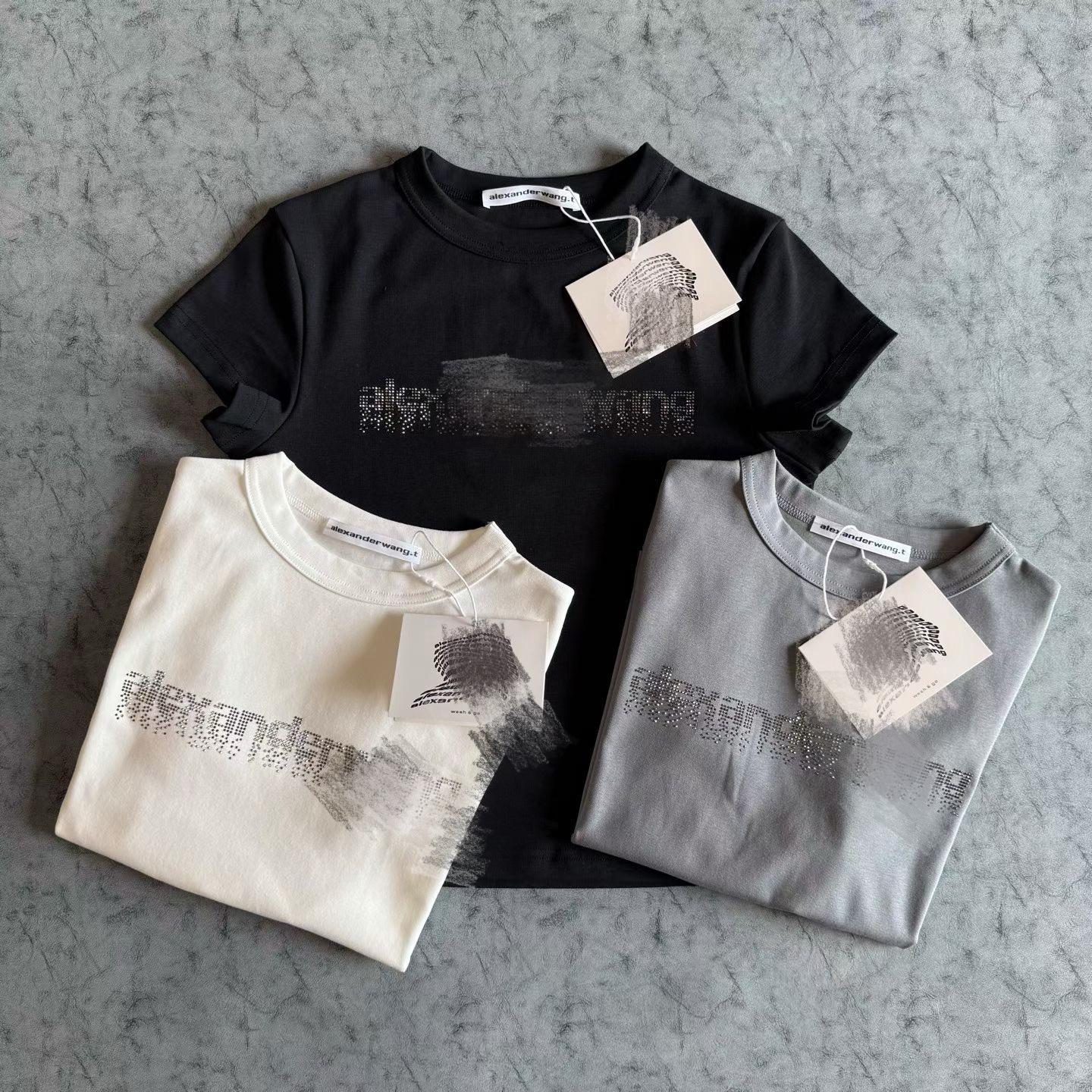 Women s 2026 Spring/Summer Slim Fit Rhinestone Logo T-shirt Small белый