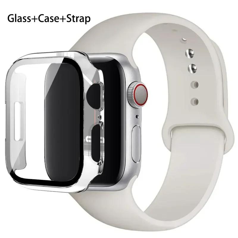 Szkło + etui + pasek do zegarka Apple Watch 44 mm 45 mm 42 mm 41 mm 40 mm 38 mm Silikonowy pasek do zegarka Bransoleta iWatch seria 8 9 7 6 5 4 3 SE