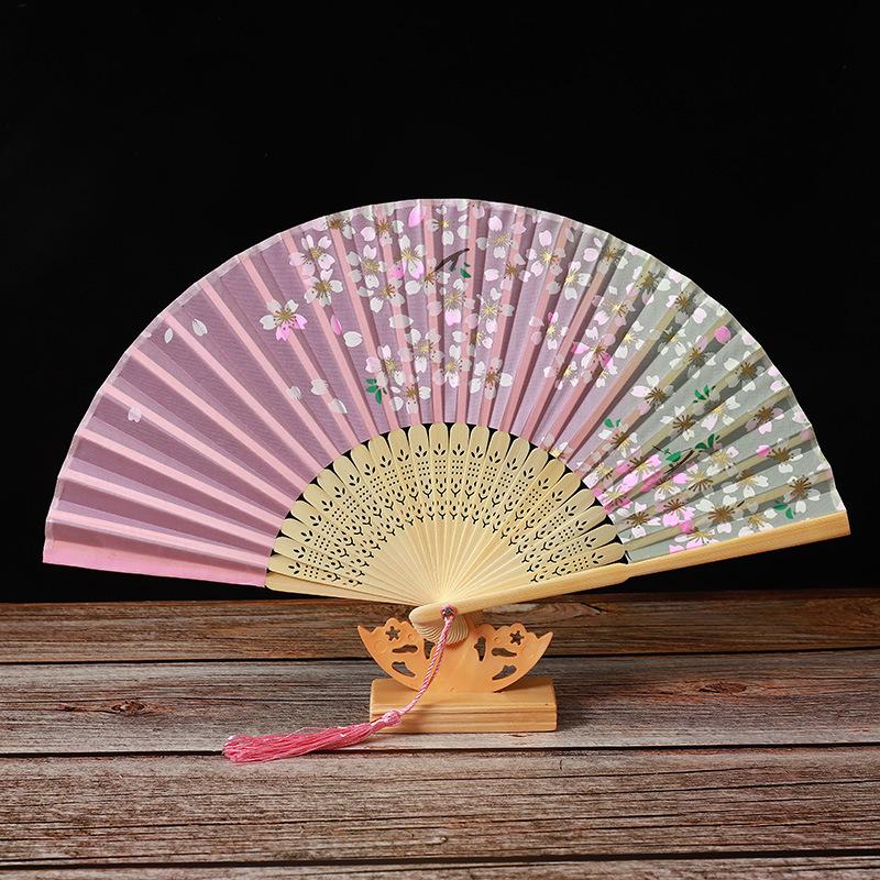 Bamboo Folding Fan, Green Smile Design, Women’s Elegant Dance Fan, Perfect Student Gift
