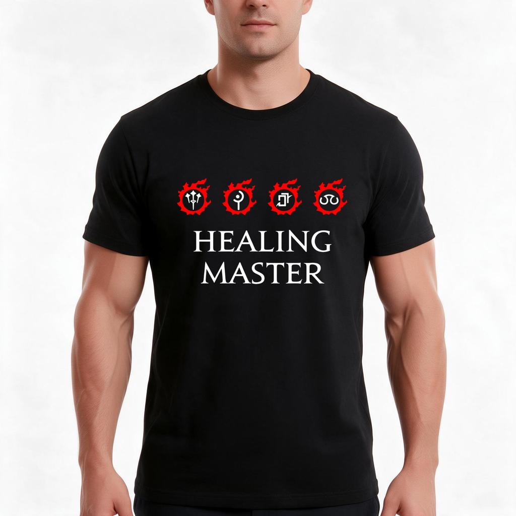Healing Master for FFXIV white mages sages scholars and astrologians TShirt Summer Casual Cotton Tee Vintage Graphic Print