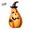 Halloween Themed Home Decor Smiling Pumpkin Ornament with Wizard Hat And Spider Resin Atmosphere Props Pear-shaped Figurine Retro Statue for Desktop
