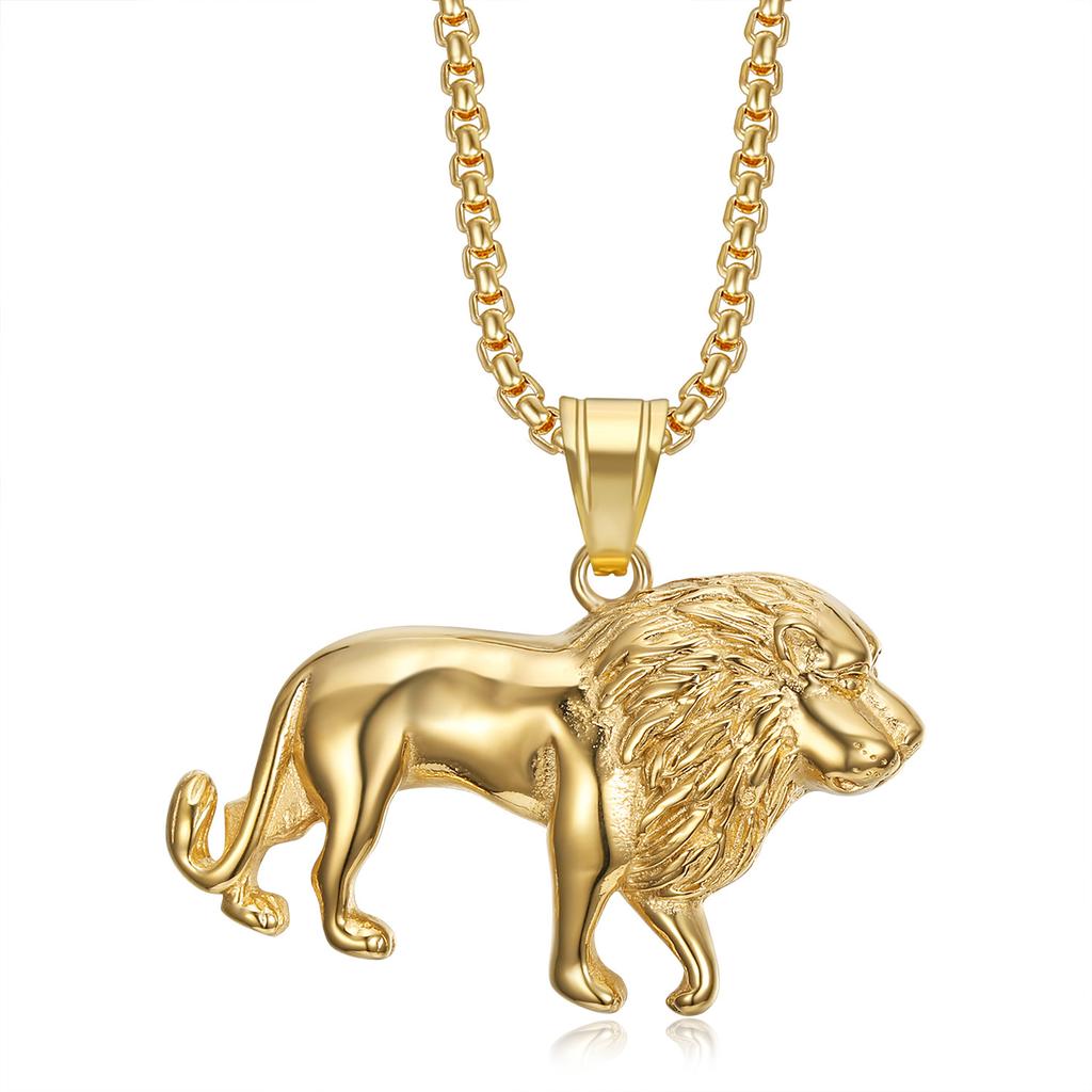 2026 European and American Jewelry 18K Gold-plated Smooth African Lion Head Pendant Necklace