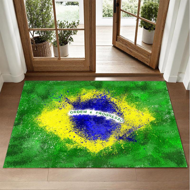 Brazil national football team Design Crystal Velvet Rug Soft Decorative Mat for Bedroom Entrance