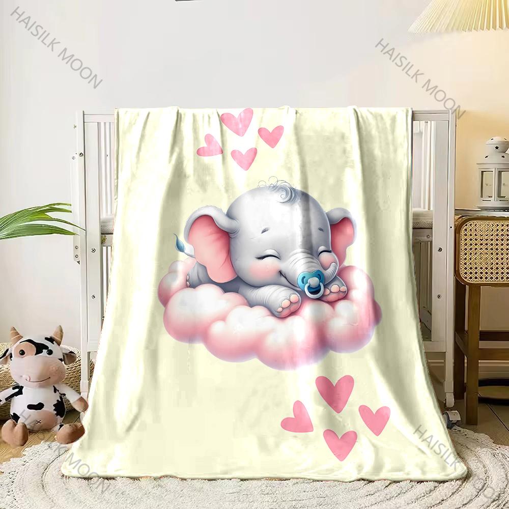 Cute Elephant Moon Themed Soft Flannel Blanket for Sofa,Christmas Couch Throw Bed,Warm Cozy Decorative Blanket Fall Holiday Gift