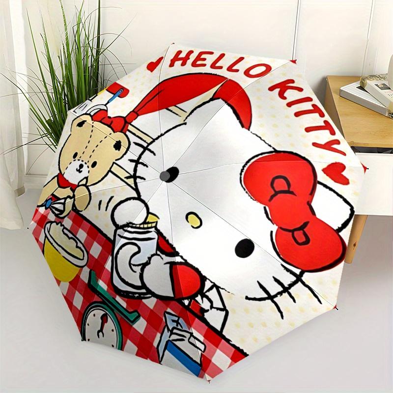 

1pc Hello Kitty Making Desserts Pattern Automatic 3-Fold Umbrella, 8 Steel Frames, High-Value Folding Umbrella, Suitable for Office, Travel and Outdoo