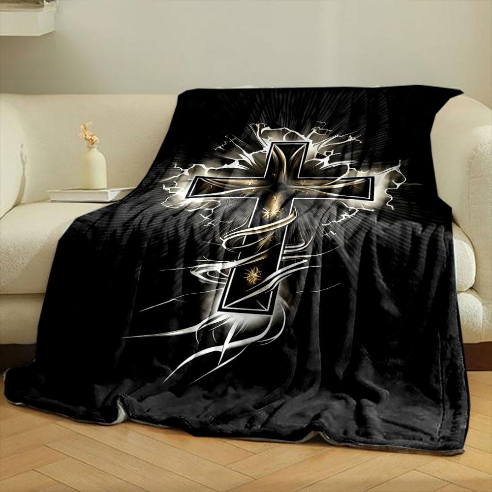 Golden Cross Lightning Blanket Printed Blanket for Living Room Bed Couch Lunch Break Soft Cozy Blanket for Friend's Festival Gift