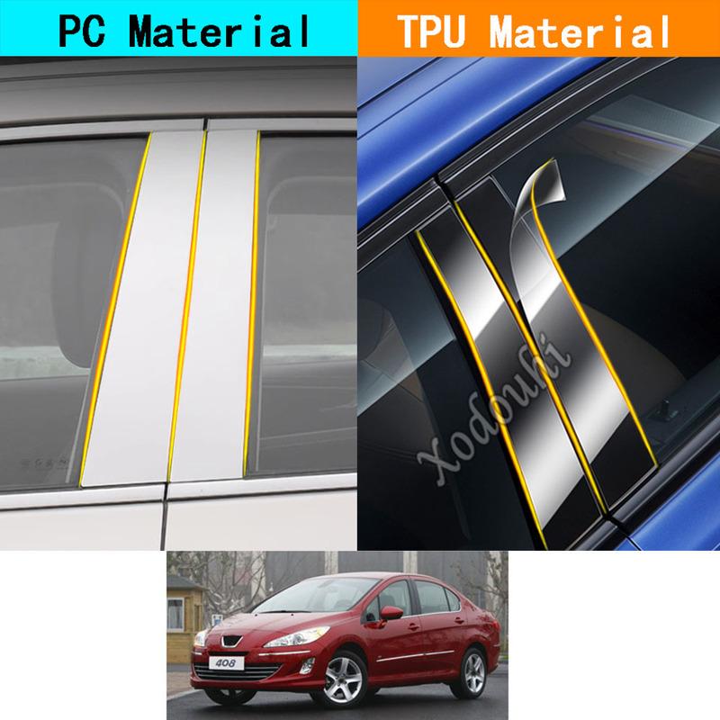 Car TPU/Glossy Mirror Pillar Post Cover Door Trim Window Molding Sticker Accessories For Peugeot 408 2010 2011 2012 2013 2014