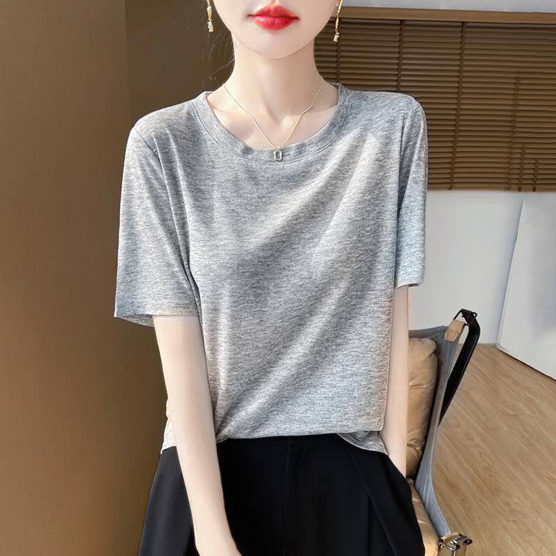 Tencel Women's Breathable Round Neck Short Sleeve Top - Spring & Summer Versatile Loose Fit