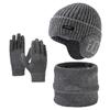Fashion Ear Protection Knitted Wool Hat Outdoor Cycling Warm Hat Scarf Gloves Three-piece Men's Set