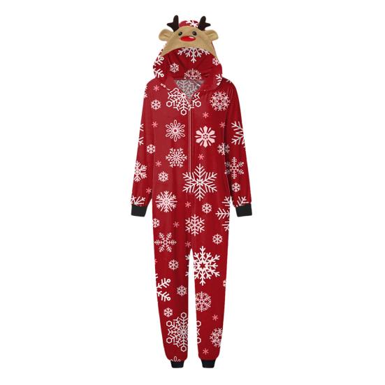 Christmas Family Matching Pajamas Set Elk Snowflake Print Long Sleeve Loungewear Full-Body Jumpsuit for Christmas Holidays And Family Gatherings