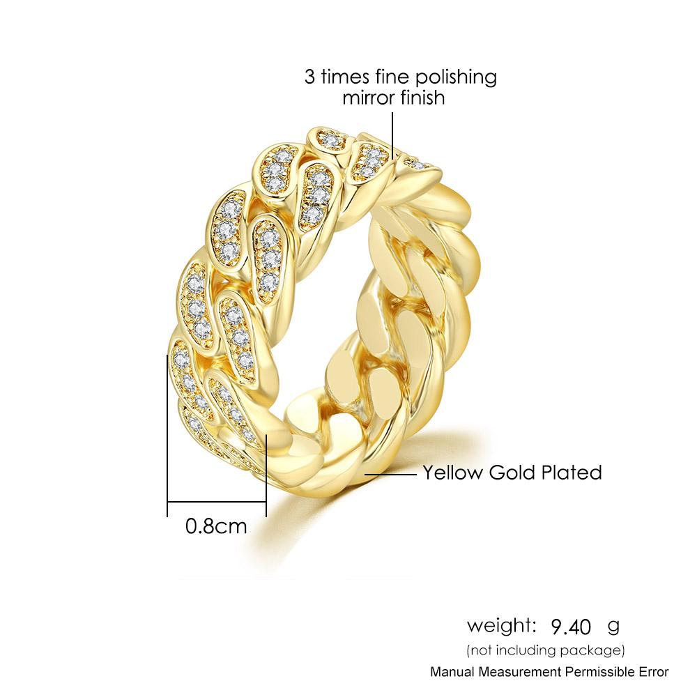 Anello Link Cubano per Donna Hiphop Anelli da Uomo Zircone Colore Oro Accessori per Dita Moda Gioielli Hippie Vendita all'Ingrosso OHR021