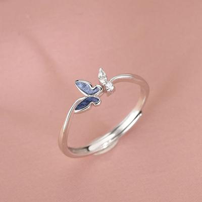 Anillos Abiertos de Mariposa Azul con Circonita Ajustables para Mujer