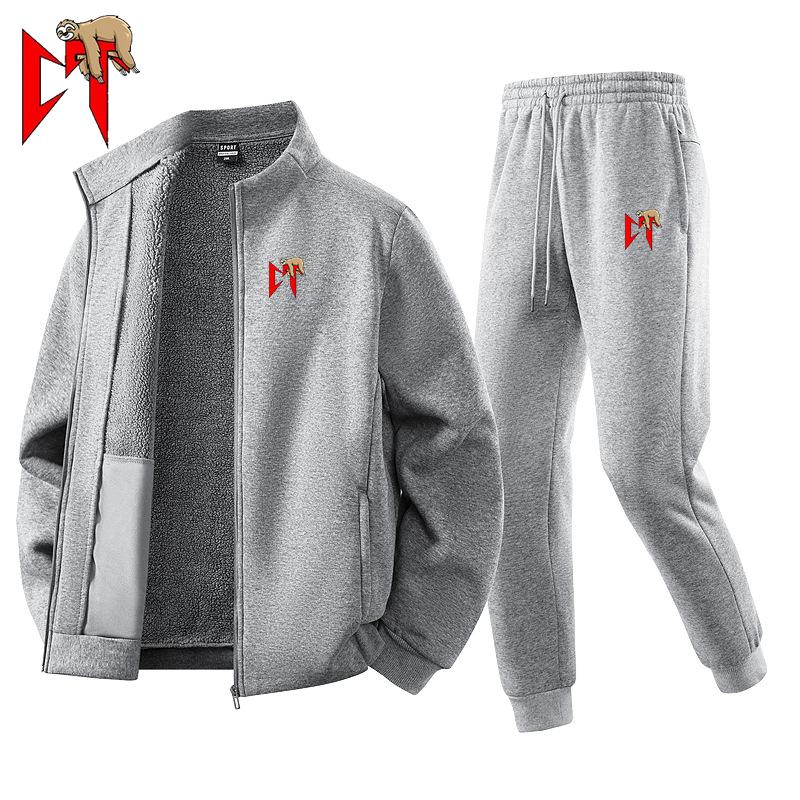 Мужской флисовый комплект Зимний спортивный костюм Хлопковые худи + Комплект штанов Толстая теплая спортивная одежда Мужской кардиган Комплект толстовок S