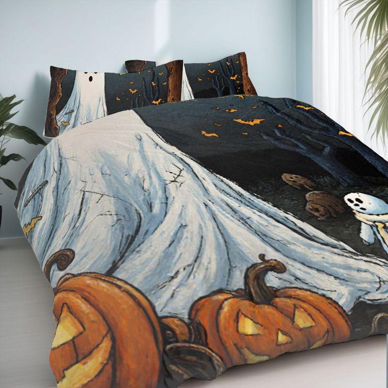 3-Piece Bedding Pillowcase Quilt Cover Set Halloween Ghost Pattern 2D Digital Printing Suitable For Bedroom Dormitory Decoration