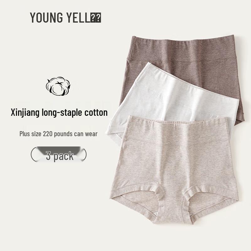 YOUNGYELL Women's High-Waist Pure Cotton Antibacterial Boxer Briefs 3-Pack