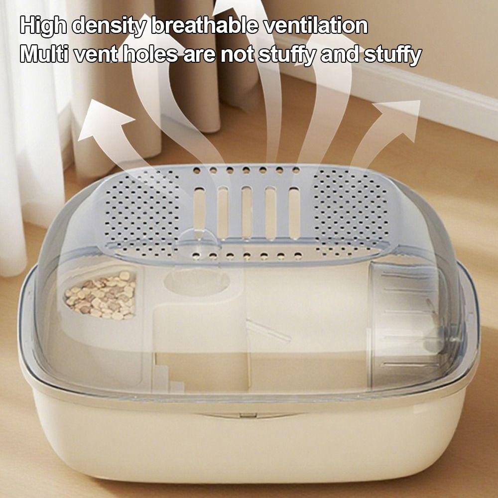 Portable Large Space Hamster Cage Sturdy Breathable Small Animal Carrying Cage Ventilation Easy Clean Pet House beige