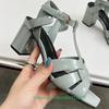 Fashion Cross Strap Square Toe Chunky Heel Women Sandals Solid Color Open Toe Real Patent Leather 6.5Cm Heels 2025 Newest Summer Sandals