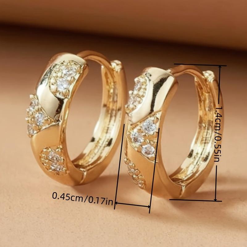 Chic Golden Color Hoop Earrings Female Exquisite Shiny Cubic Zirconia Ear Accessories Low-key Daily Wearable Party Jewelry