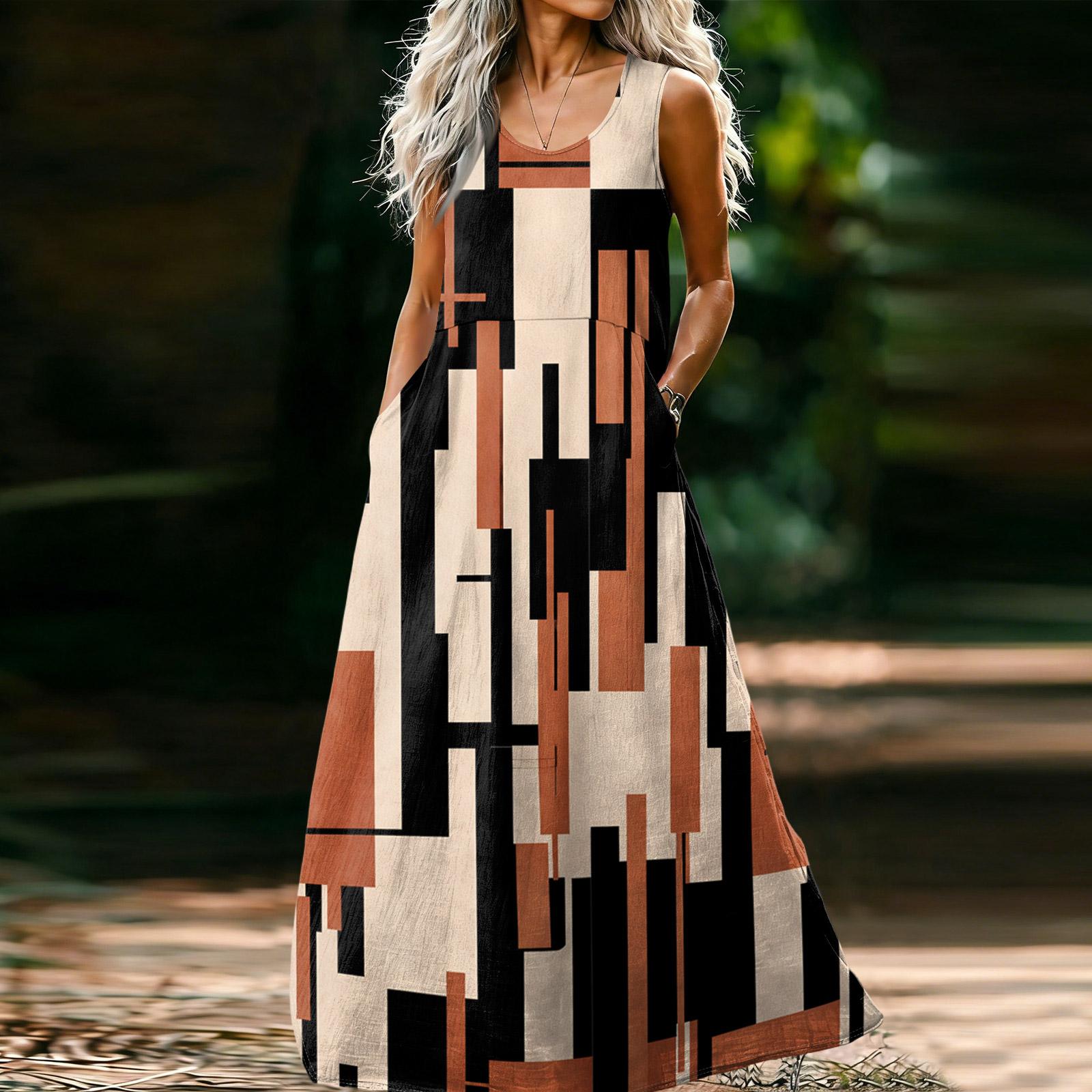 

Женское повседневное модное платье без рукавов с U-образным вырезом M хаки