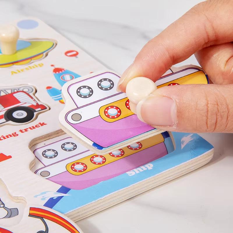 Wooden Puzzles Montessori Baby Toys Cartoon Animal Fruit Traffic Hand Grab Boards Cognition Jigsaw Puzzle Kids Educational Games