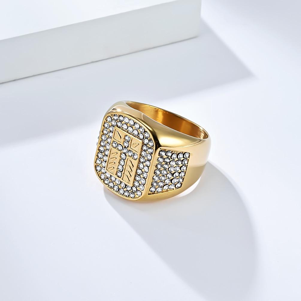 Ny Europeisk och Amerikansk Hip Hop Titanstål Helt Diamant Korsring för Mäns Personlighet