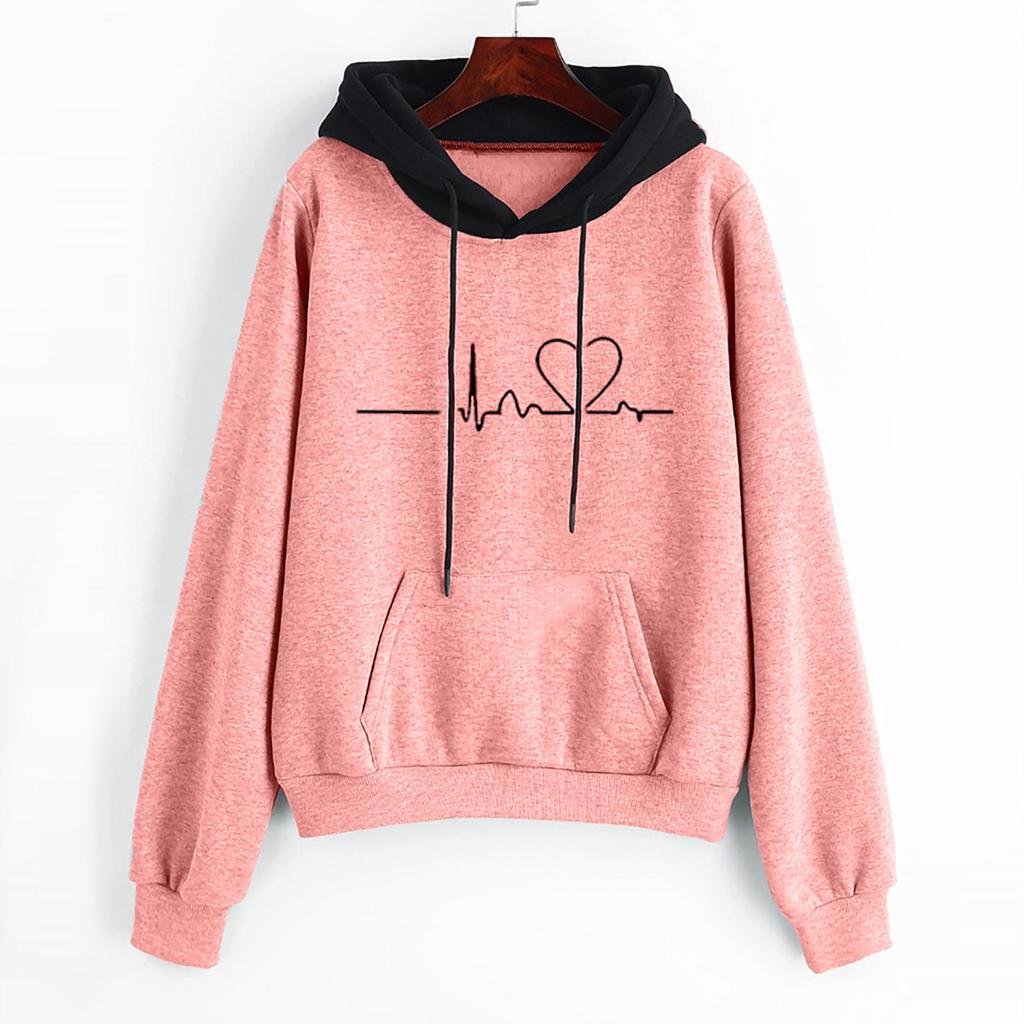 Women Fashion Long Sleeve Electrocardiogram Print Hoodie Pullover Top Sweatshirt