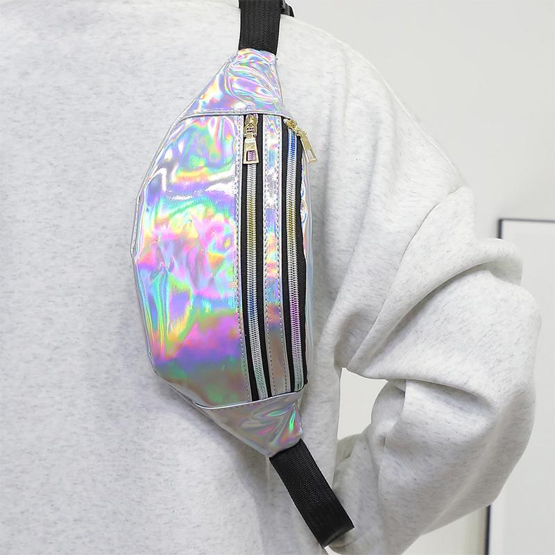 Fashion Dazzling Laser Waist Bag Pu Leather Waterproof Sport Chest Bag Crossbody Bag Holographic Fanny Pack For Boy Girl