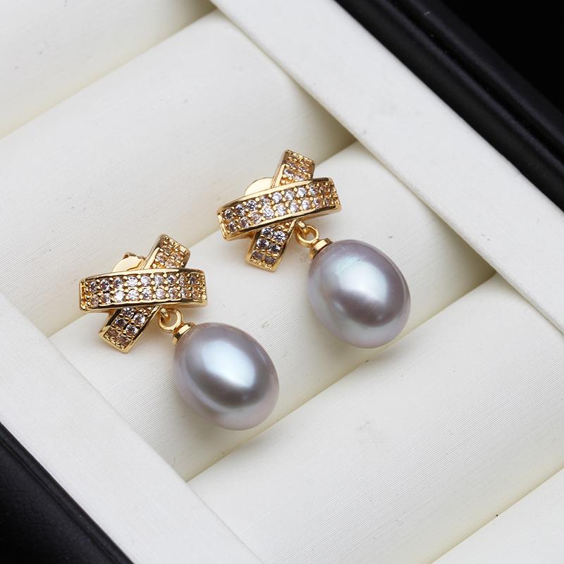 Trendy White Natural Pearl Woman Earrings,Wedding Bridal Fresh Water Pearl Earrings Silver 925 Jewelry Annniversary Gift Black