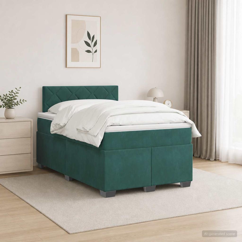 Box Spring Bed with Mattress Dark Green 120 X 190 Cm Velvet