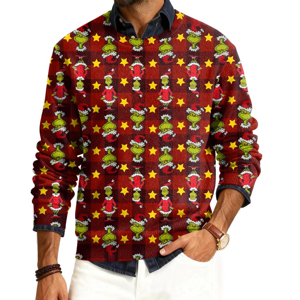 Men's Round Neck Long Sleeve Ribbed Knit Pullover