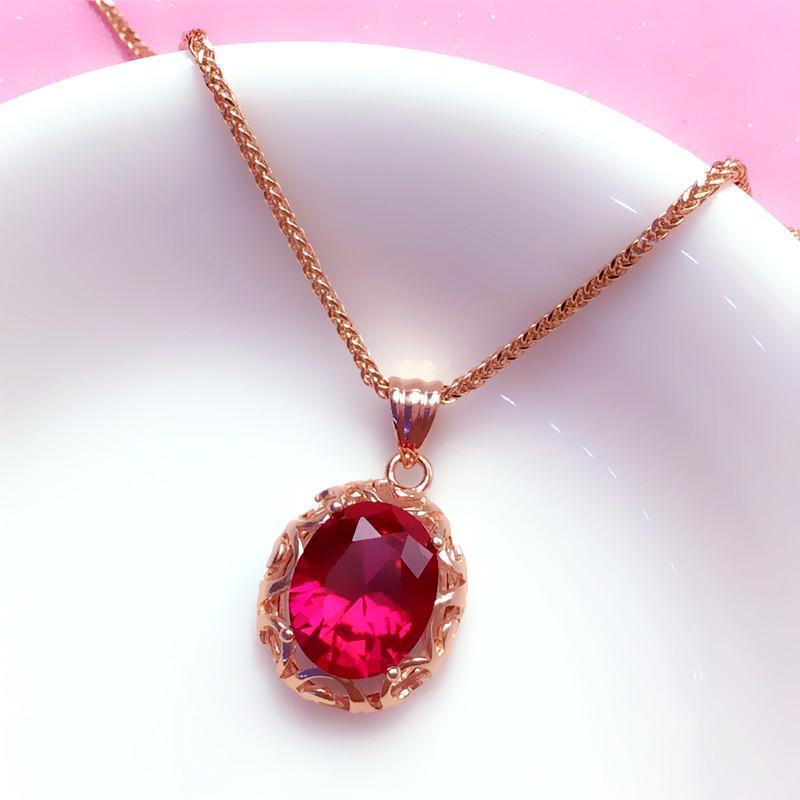 Purple Gold Inlaid Oval Redstone Egg Surface Pendant Rose Gold Plated Premium Colored Gold Necklace