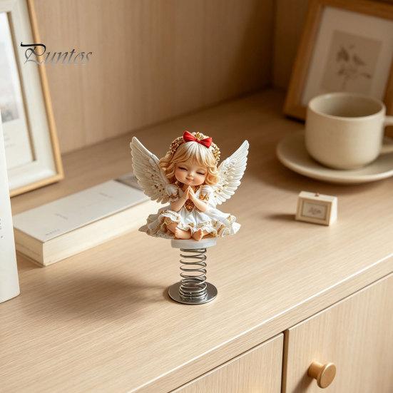 Small Angel Statues Girl Car Spring Ornament, 2D Double Sided Acrylic Dashboard Bouncing Cute Ornament Decor with Adhesive Base, Praying Figurine for