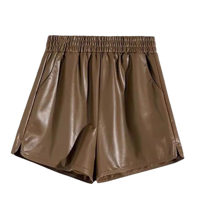 Women's Brown High Waist Wide Leg Leather Pants - Autumn/Winter 2024 Fashion A-Line Bootcut Style