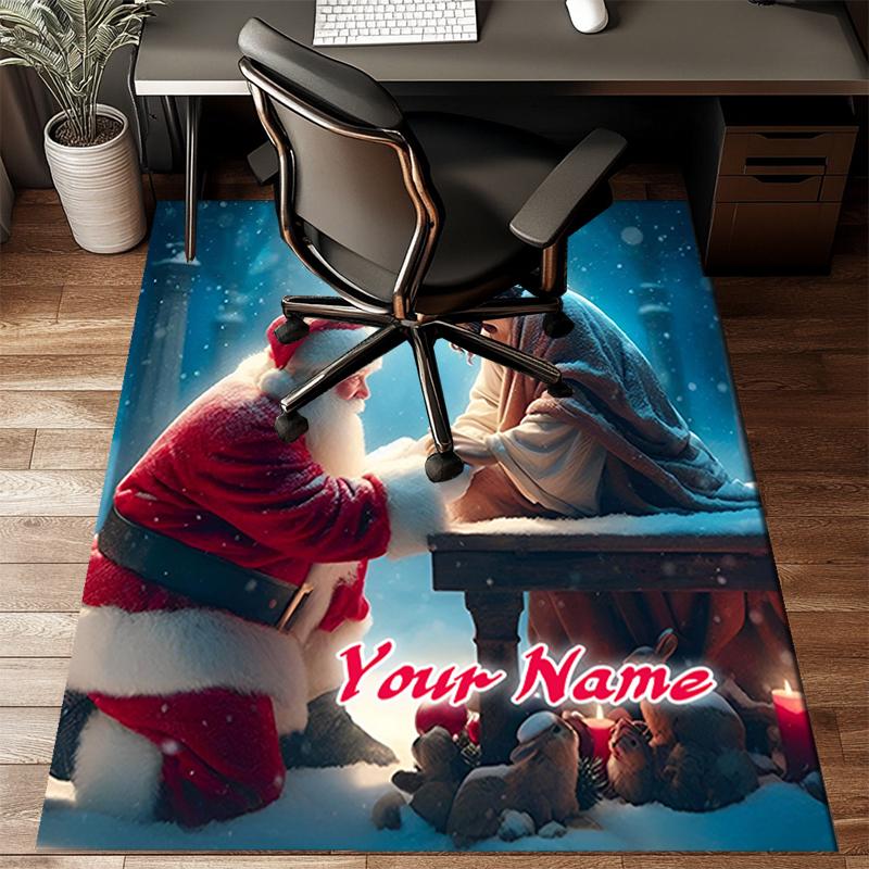 1PC Custom Name Christmas Jesus And Santa Interaction. Theme Floor Mat Ideal for Living Room, Game Rooms, Office, Bedroom,Floor Mat Playful Design
