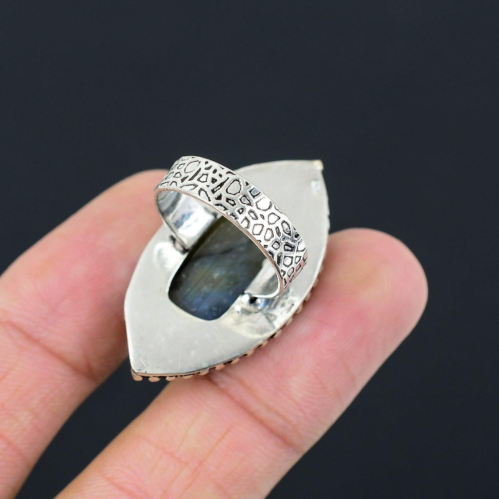 925 Silver Natural Labradorite Promise Birthday Third Eye Chakra Ring Size 7.5