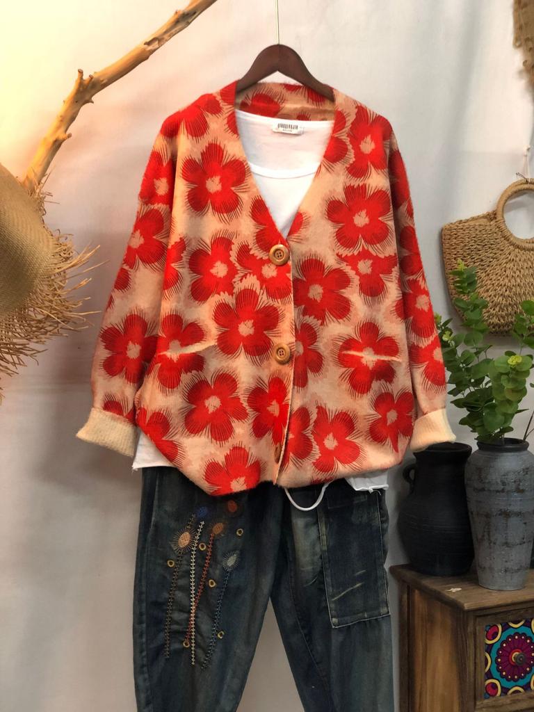 Factory new autumn and winter cute printed imitation mink velvet jacket women's Korean version loose lazy sweater