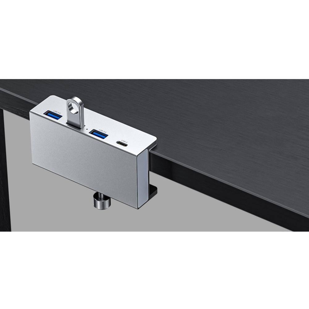 4-Port USB 3.0 Clamp Hub Type-C Splitter for Desk Monitor 5-30mm Thickness