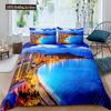 New York Duvet Cover NYC That Never Sleeps Reflection On Manhattan East River City Night Scene Room Decorative Bedding Pink Blue