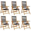 VidaXL Chaises inclinables de jardin lot de 6 noir bois massif acacia, siège de jardin, chaise de patio, chaise à manger de 3214530