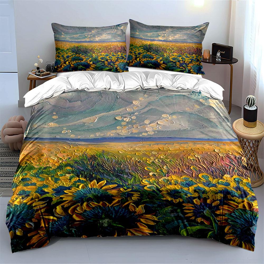 Sunflowers and scenic landscape. Bedding sets Duvet cover sets Duvet covers Pillowcases(1 * Duvet Cover 2 * Pillowcases without duvet insert)