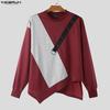 INCERUN T-shirt e Top Casual Larghi da Uomo a Manica Lunga con Patchwork Irregolare e Girocollo