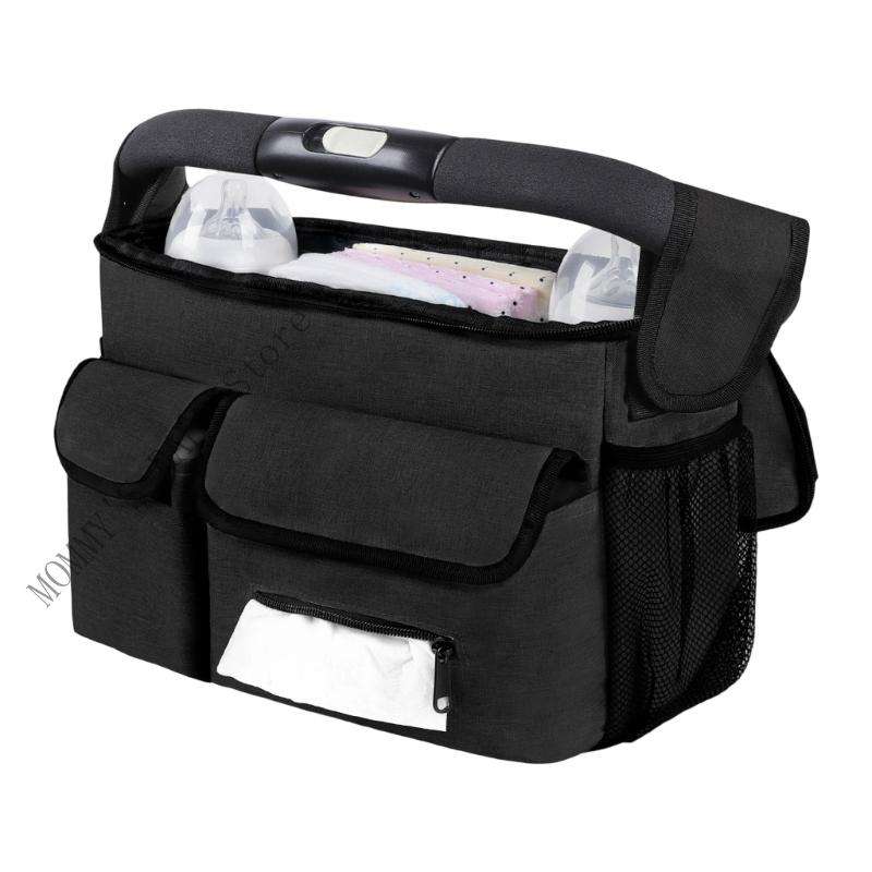 

Lightweight Hanging Storage Bag for Strollers Reinforced Stitching Design Portable Compact Baby Pram Cart Accessory чорний